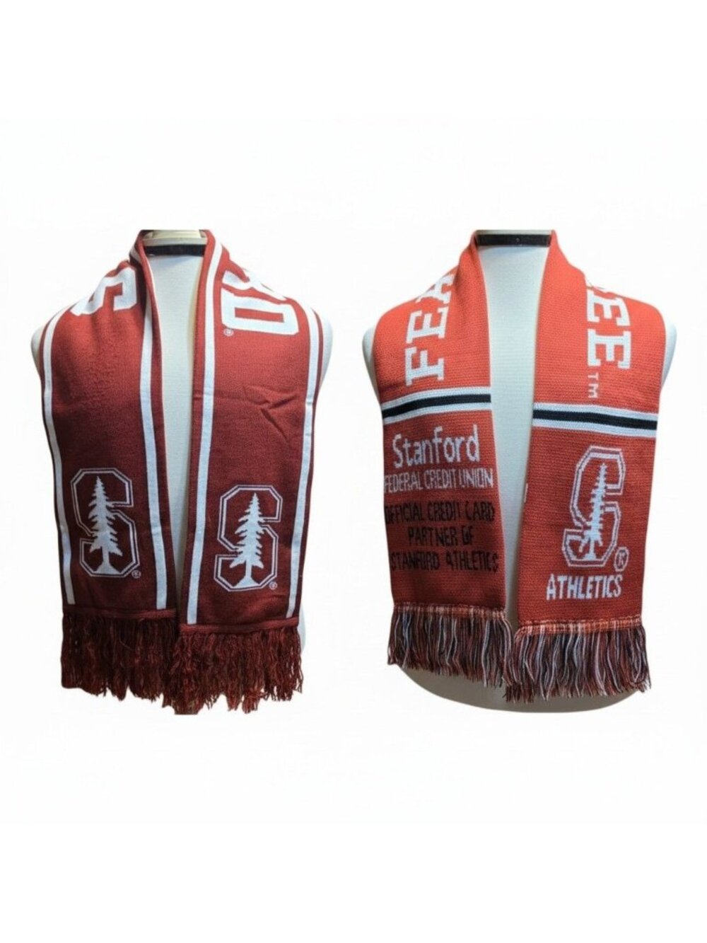 Lot of 2 Stanford Cardinal Soccer Scarves Logofit Knit Go Cardinal NCAA